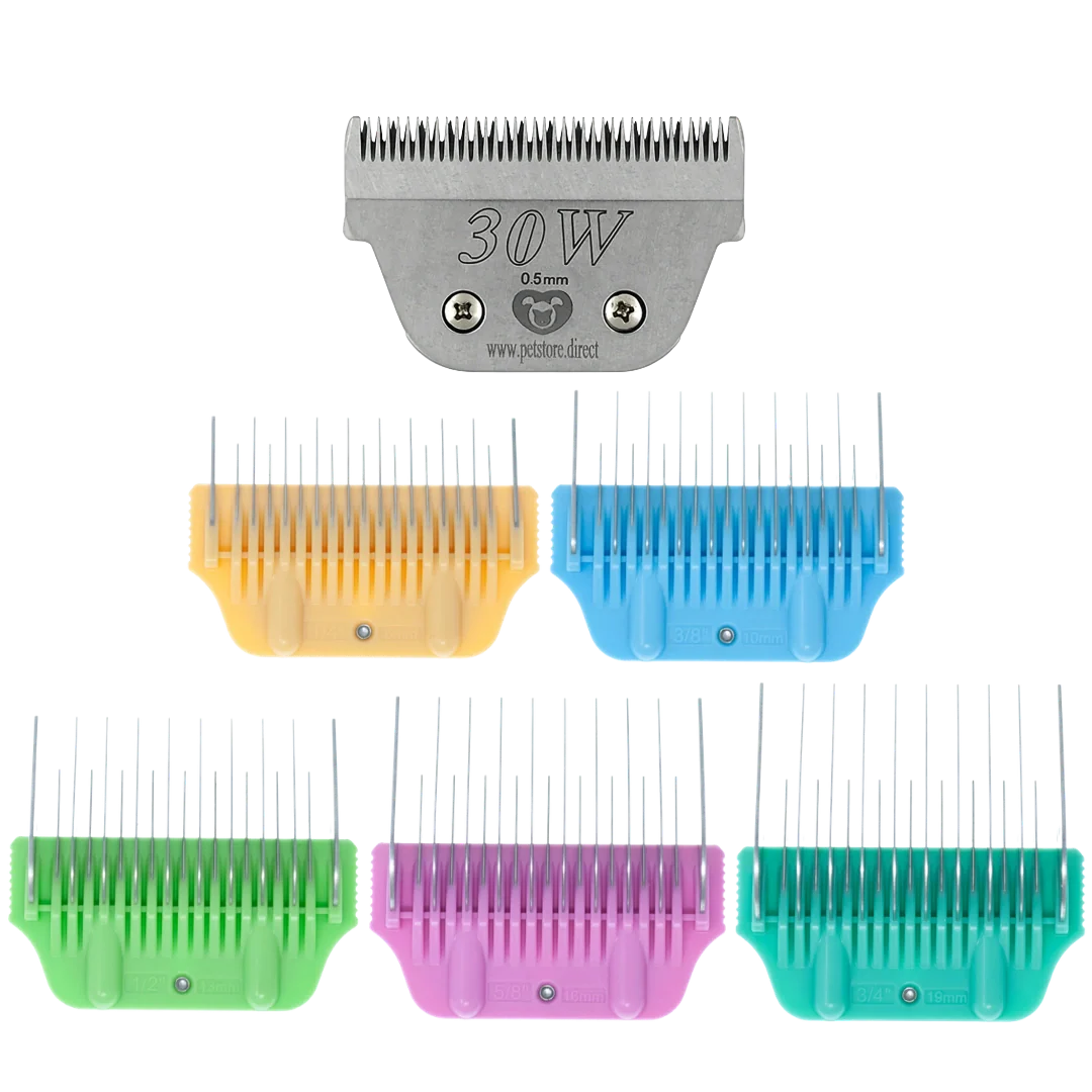 5pc Wide Glide Skip Tooth Comb Attachment Bundle with #30W Blade by PetStore.Direct - Image 2