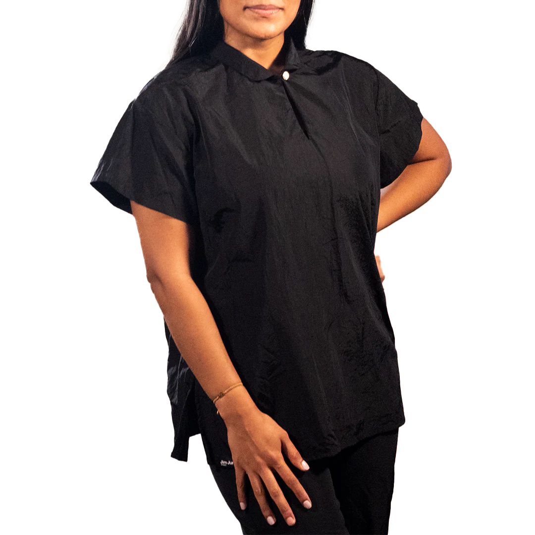 Black Mandarin Tunic Top by Jim Jump