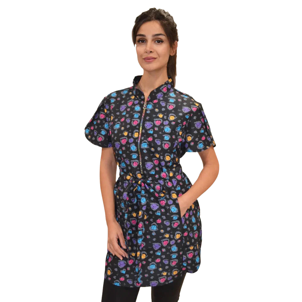 Rainbow Half Zipper Front Stylish Scrub Tunic by Ladybird Line