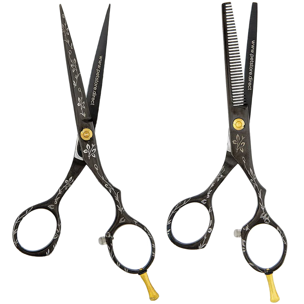 5.5" Black Floral Grooming Shear Set by PetStore.Direct