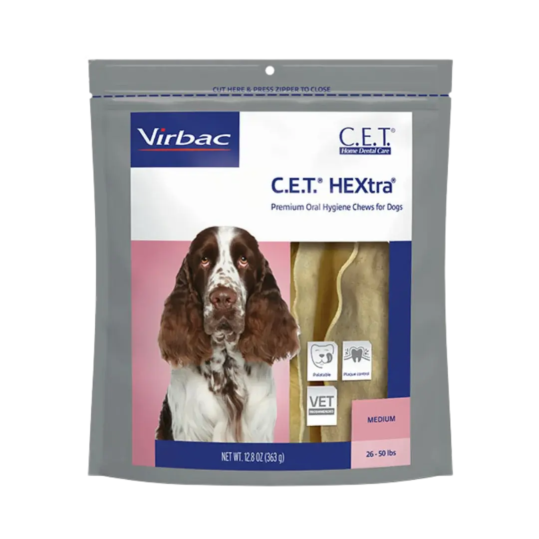 C.E.T. HEXtra Oral Hygiene Chews for Dogs Pack of 30 Medium by Virbac