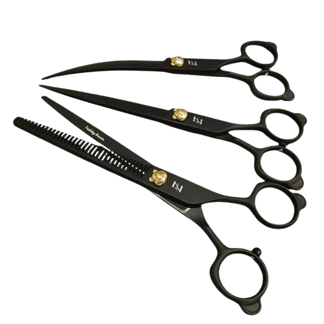 Teddy Bear 6.5" 3 Scissors Set Black by Zolitta